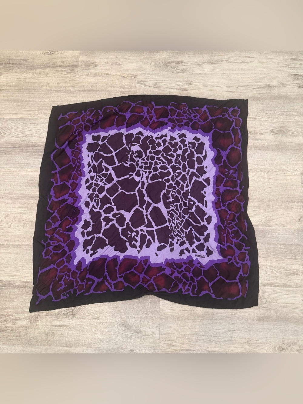 Vintage Versace 100% Silk Made in Italy Scarf Purple Abstract Print
